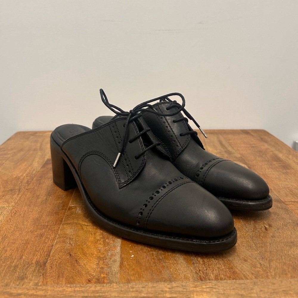 The Office Of Angela Scott | Elegant Black Genuine Leather Women's Lace-Up Mules